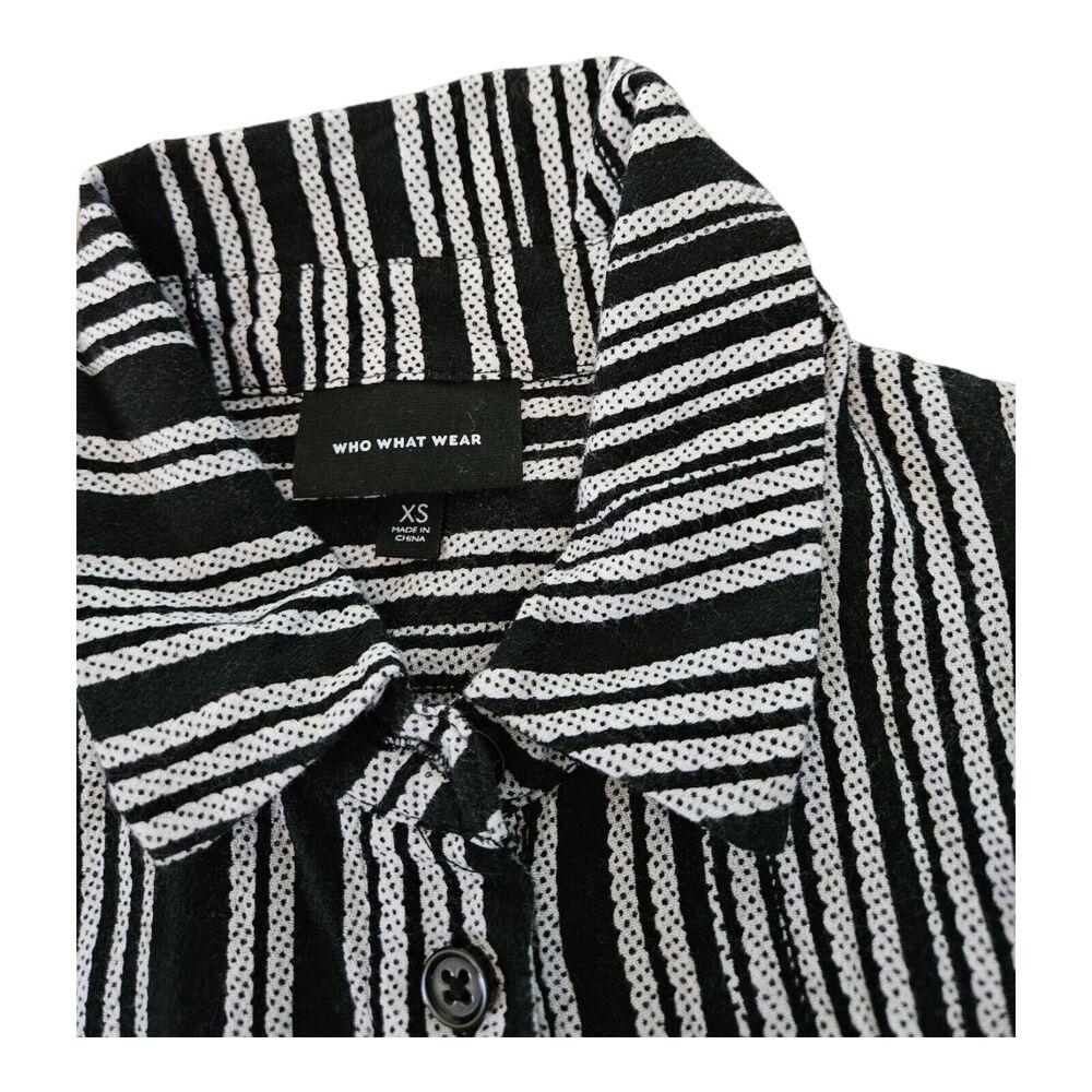 Who What Wear XS Black, White Striped Button Up Sleeveless Collared Midi Dress - Picture 4 of 11